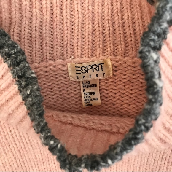 ESPRIT SPORT | Vintage 80’s Sporty Pink & Grey Wool Blend Knit Sweater Size L - Picture 8 of 13